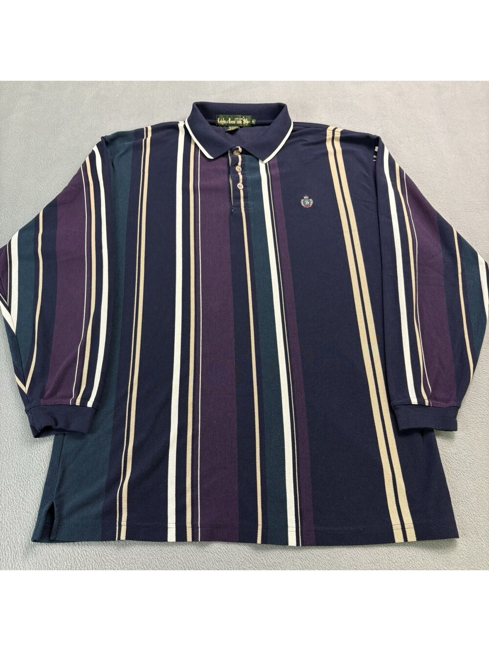 Vintage Knights Of The Round Table Stiped Rugby Polo Long Sleeve Shirt Size XL